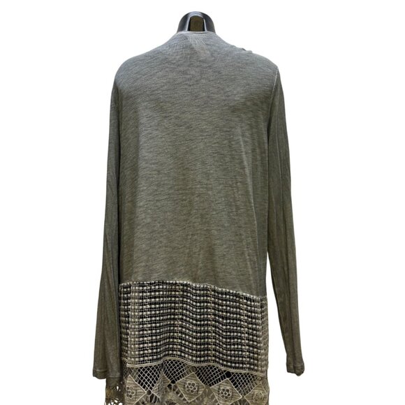 XCVI Gray Fringed Lace Cardigan XL - Picture 2 of 8
